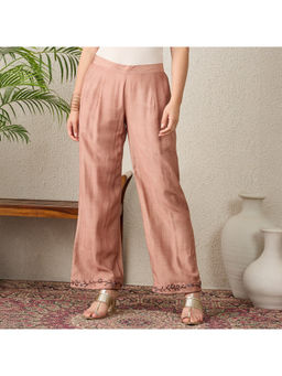 First Resort by Ramola Bachchan - Beige Border Embroidered Pant