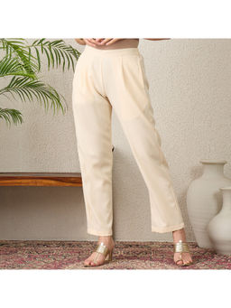 First Resort by Ramola Bachchan - Cream Straight Pant