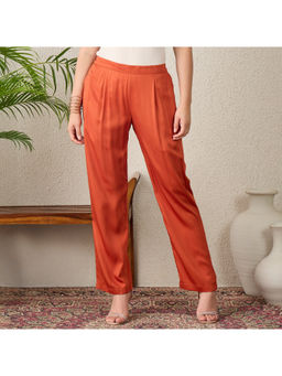 First Resort by Ramola Bachchan - Orange Straight Trousers