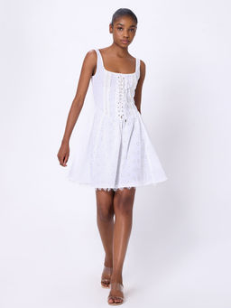 Cover Story - White Self Design Schiffli Dress