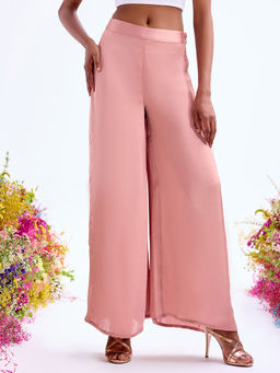 Cover Story - Pink Solid Satin Wide Palazzo