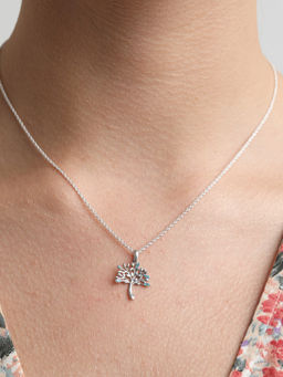 CLARA - Silver Rhodium Plated Swiss Zirconia Isla Tree Pendant Chain Necklace For Women & Girls