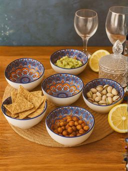 Smokey Cocktail - Ceramic Mandala Bowls - Blue (Pack of 6)