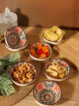 Smokey Cocktail - Ceramic Mandala Bowls - Red & Green (Pack of 6)