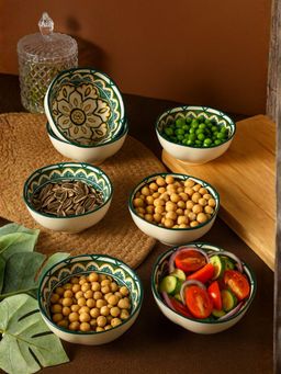 Smokey Cocktail - Ceramic Mandala Bowls - Green (Pack of 6)