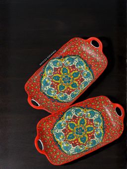 Smokey Cocktail - Summer Red Decorative Platter Rectangular Red (Pack of 2)