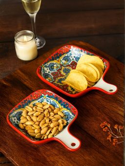 Smokey Cocktail - Summer Red Decorative Platter with Handle Square Red (Pack of 2)