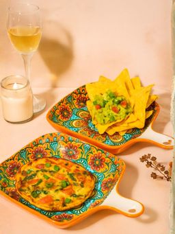 Smokey Cocktail - Summer Orange Decorative Platters with Handle Orange (Pack of 2)