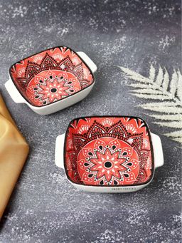 Smokey Cocktail - Square Shape Mandala Serving Platter Red (Pack of 2)