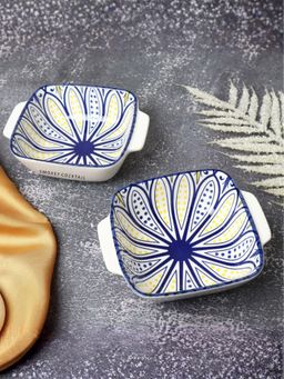 Smokey Cocktail - Square Shape Mandala Serving Platter Yellow (Pack of 2)