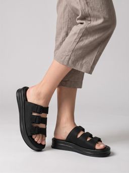 ZELION - Black Women Round Toe Sandals