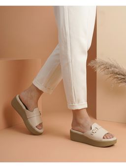 ZELION - Beige Women Round Toe Wedges Heels