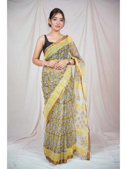 The Raksha Store - Amber Glow Kota Doria Saree with Unstitched Blouse