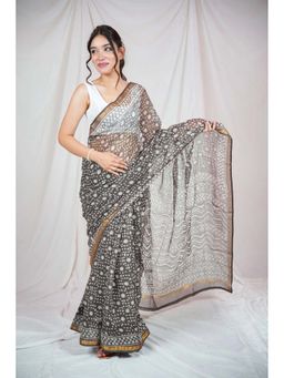 The Raksha Store - Cocoa Elegance Kota Doria Saree with Unstitched Blouse