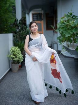 The Raksha Store - Lil Sipper Handpainted Kota Doria Saree with Unstitched Blouse
