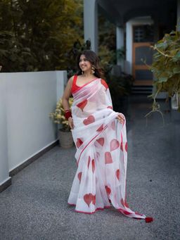 The Raksha Store - Love Handpainted Kota Doria Saree with Unstitched Blouse