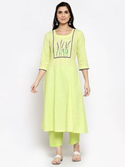 DART STUDIO - Cotton Jacquard Kurta With Hand Embroidery Yellow
