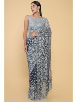 Soch - Women Grey Tissue Embellished & Sequined Saree with Unstitched Blouse