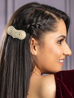 Priyaasi - White Beads Heart-Shaped Hair Pin