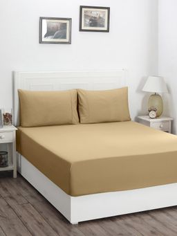 Maspar - 100% Cotton Solid Double Bed Fitted Bedsheet with 2 Pillow Case