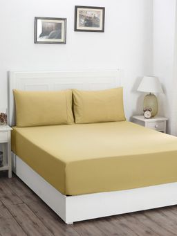 Maspar - 100% Cotton Solid Double Bed Fitted Bedsheet with 2 Pillow Case