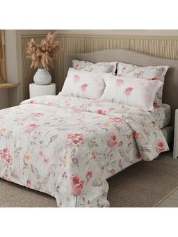 Boutique Living - 100% Cotton Grey Digital Floral Print King Bedsheet with 4 Pillow Covers