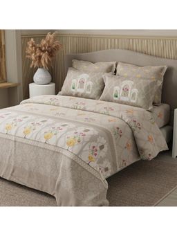 Boutique Living - 100% Cotton Grey Digital Floral Print King Bedsheet with 4 Pillow Covers