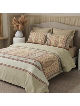 Boutique Living - 100% Cotton Beige Digital Ethnic Print King Bedsheet with 4 Pillow Covers