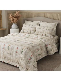 Boutique Living - 100% Cotton White Digital Ethnic Print King Bedsheet with 4 Pillow Covers