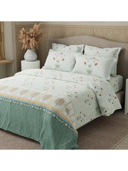 Boutique Living - 100% Cotton White Digital Floral Print King Bedsheet with 4 Pillow Covers