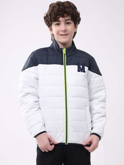 Monte Carlo - Boys White Colorblock Mock Neck Puffer Jacket