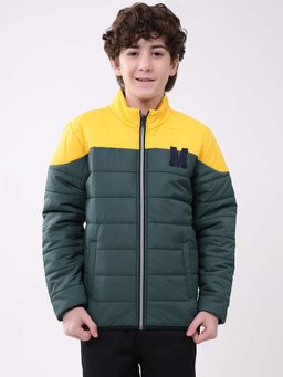 Monte Carlo - Boys Green Colorblock Mock Neck Puffer Jacket