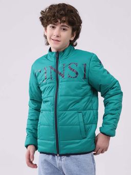 Monte Carlo - Boys Green Typography Reversible Puffer Jacket