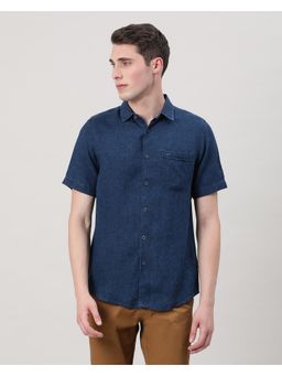 Crocodile - Indigo Navy Solid Half Sleeve Shirt