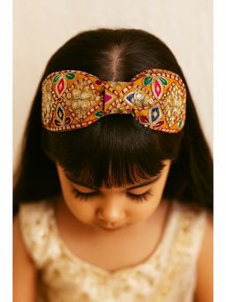 Choko - Mustard Ethnic Thread Embroidered Fabric Hairband for Girls