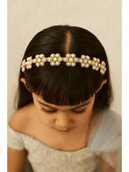 Choko - Silver Pearl Floral Embellished Hairband for Girls