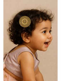 Choko - Gold Pearl Stone Round Motif Hair Clips for Girls (Pack of 2)