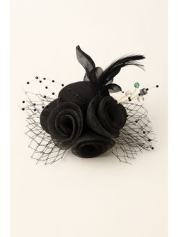 Choko - Black Floral Mesh Rose Hat Alligator Hair Clip for Girls