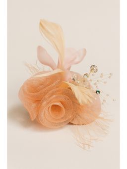 Choko - Peach Floral Mesh Rose Hat Alligator Hair Clip for Girls