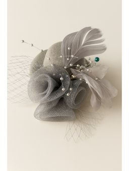 Choko - Grey Floral Mesh Rose Hat Alligator Hair Clip for Girls