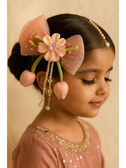 Choko - Peach Floral Bow Hair Clip for Girls