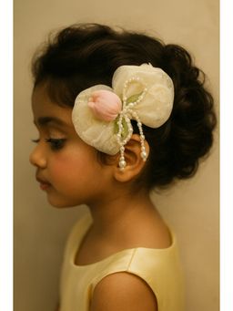 Choko - Cream Floral Bow Hair Clip for Girls
