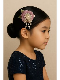 Choko - Purple Floral Pearl Cascade Hair Clip for Girls