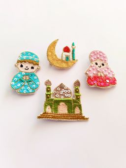 Choko - Multi-Color Eid Festival Embroidered Hair Clips for Kids (Pack of 4)