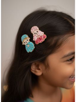 Choko - Multi-Color Eid Festival Embroidered 2 Hair Clips for Kids (Pack of 2)
