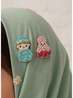 Choko - Multi-Color Eid Festival Embroidered Hair Clips for Kids (Pack of 2)