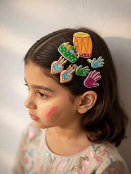 Choko - Multi-Color Embroidered Holi Festive Fun Hair Clips (Pack of 6)