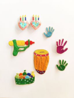Choko - Multi-Color Embroidered Holi Festive Fun Brooch Pins (Pack of 6)