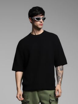 Jack & Jones - Men Black Textured T-Shirt