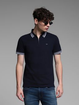 Jack & Jones - Men Navy Blue Solid Polo T-Shirt